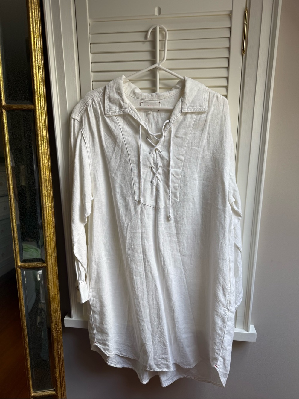 XiRENA White Lace-Up Long Sleeve Mini Tunic Dress